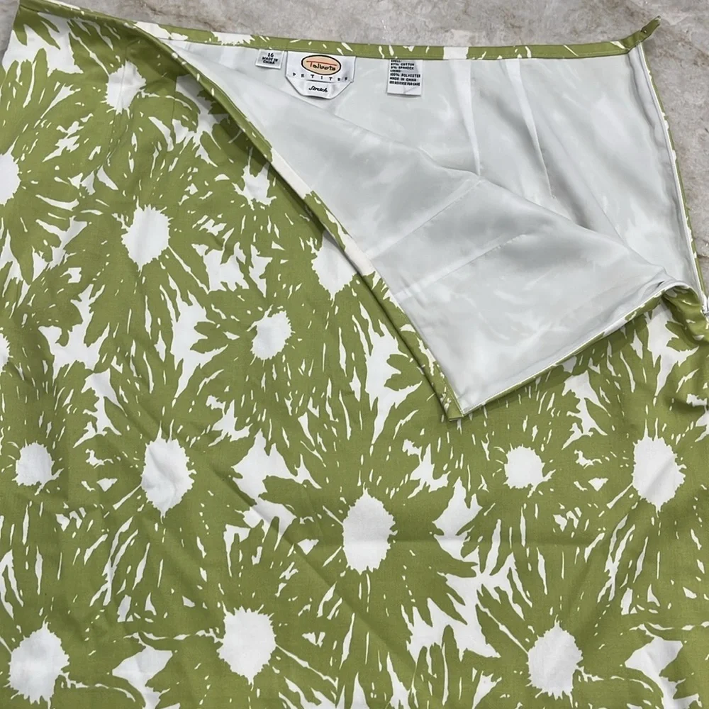 Talbots‎ | Spring Green Splatter Daisy Floral Cotton Pencil Skirt | Size 16